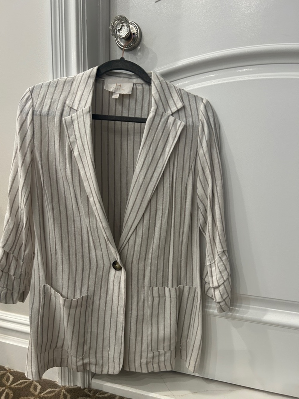 H by Halston Cream Blazer with Gray Pinstripes